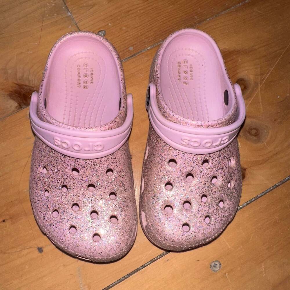 Girls' Pink Glitter Crocs Classic Clogs 10